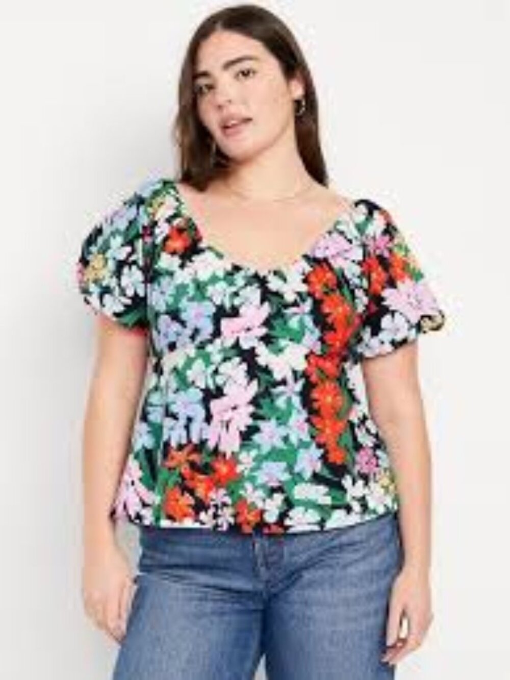 Women's Navy Floral Top - Size Large